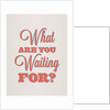 What are you waiting for? by Indur Design