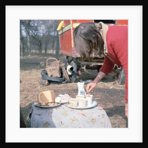 Gipsy woman making tea, Charlwood, Newdigate area, Surrey, 1964 by Tony Boxall