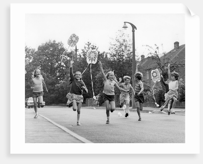 Children flying kites, Horley, Surrey, c1965-1975(?) by Tony Boxall