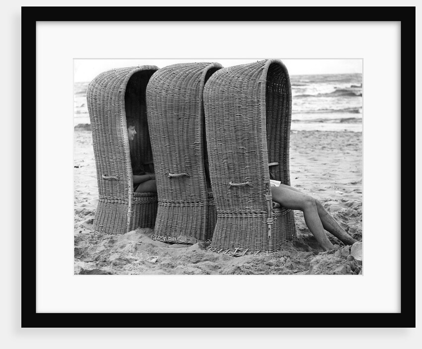 Basket shelters on a beach in Belgium, 1966 by Tony Boxall