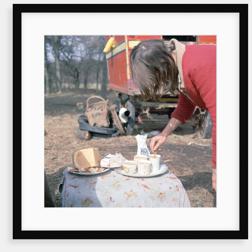 Gipsy woman making tea, Charlwood, Newdigate area, Surrey, 1964 by Tony Boxall