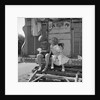 Children sitting on the steps of a gipsy caravan, Outwood, Surrey, 1963 by Tony Boxall