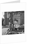 Children sitting on the steps of a gipsy caravan, Outwood, Surrey, 1963 by Tony Boxall