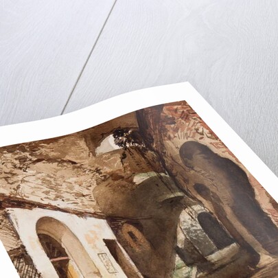 Woman praying at vaulted shrine in the amphitheatre of Pozzuoli, with additions by Princess Maria Annunziata di Borbone by Giacinto Gigante