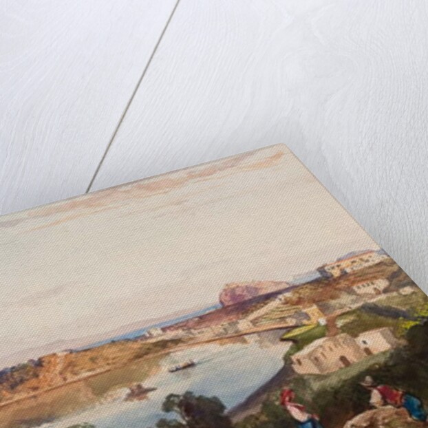 Ischia, the caldera just before the entrance to the sea was cut, Royal Palace to the right, with additions by Prince Alfonso Maria di Borbone, 1853 by Giacinto Gigante