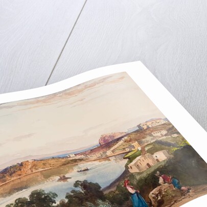 Ischia, the caldera just before the entrance to the sea was cut, Royal Palace to the right, with additions by Prince Alfonso Maria di Borbone, 1853 by Giacinto Gigante