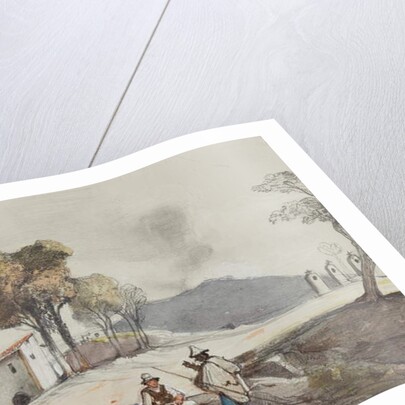 Shepherds with Vesuvius in the distance, with additions by a Borbone pupil by Giacinto Gigante