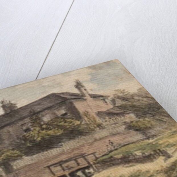 Berkshire: Windsor Bridge from the meadow going to Clewer, Mr Collins' House, Young Cramer and Blagsom in the boat, 18 July 1832 by William Crotch