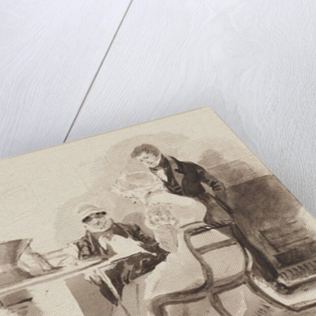 Man standing at a table with three seated women by John Harden