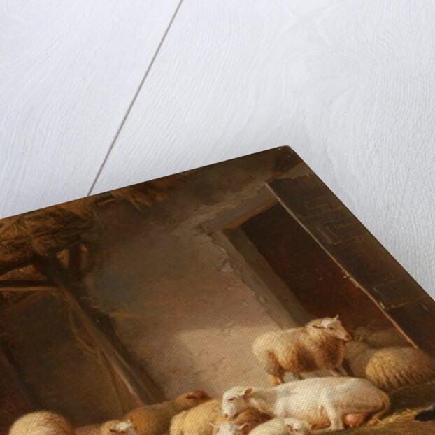 A Sunlit Barn with Ewes, Lambs and Chickens by Eugene Joseph Verboeckhoven