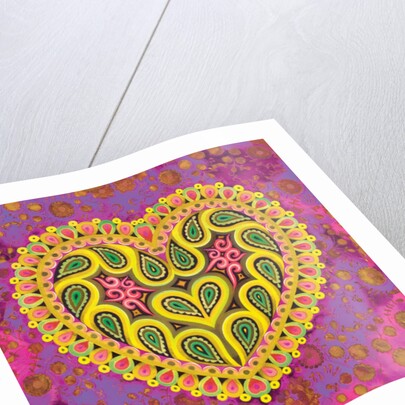 Valentine's folk heart on pink, 2016 by Jane Tattersfield