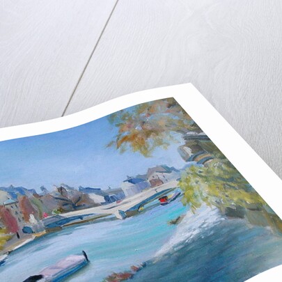 Barge sailing down the river Seine in Paris by Anne Durham