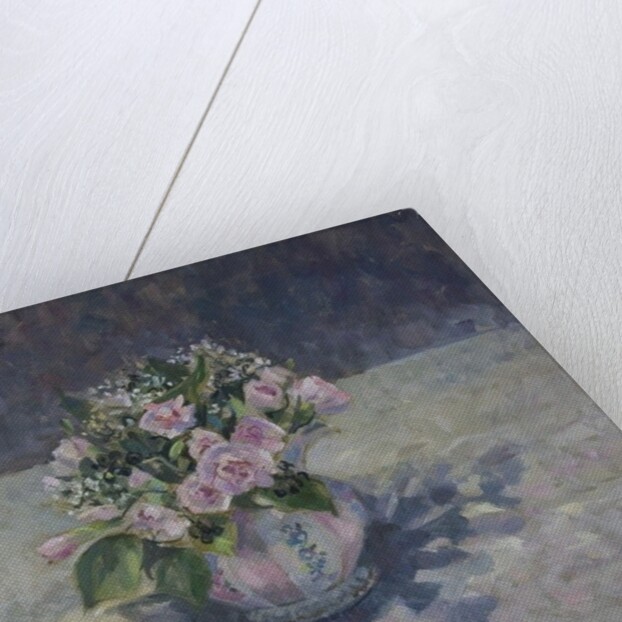 Pinks in stripey jug, 2013 by Sue Wales