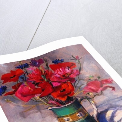 Poppies & cornflowers in green jug, 1994 by Sue Wales