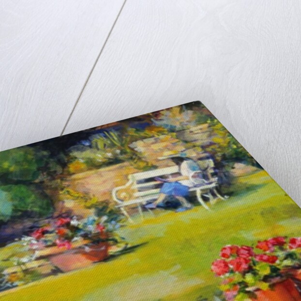 Reading in the garden, 1995 by Sue Wales