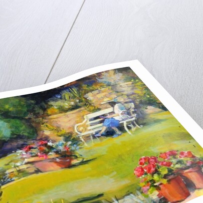 Reading in the garden, 1995 by Sue Wales