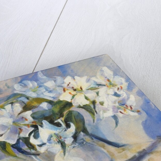 Lilies in white jug, 2000 by Sue Wales