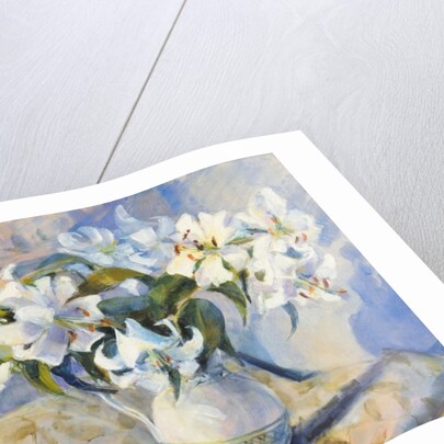 Lilies in white jug, 2000 by Sue Wales