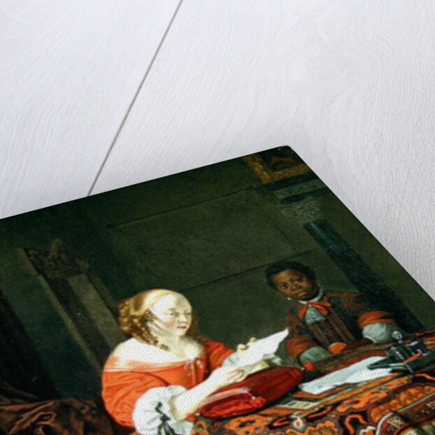 A Woman Reading a Letter with a Negro Page in Attendance, 1670 by Michiel van Musscher