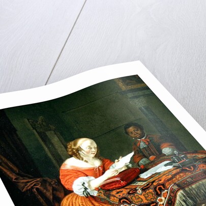A Woman Reading a Letter with a Negro Page in Attendance, 1670 by Michiel van Musscher