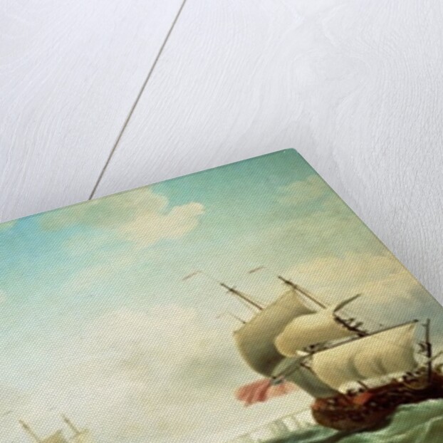 East Indiamen and a smack-rigged Royal Yacht in a breeze off the Downs by Charles Brooking