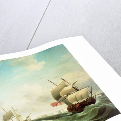 East Indiamen and a smack-rigged Royal Yacht in a breeze off the Downs by Charles Brooking