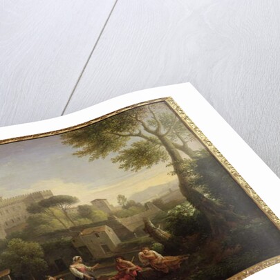 Landscape with figures and a fortress by a river by Jan Frans van Bloemen