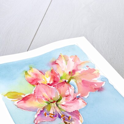 Amaryllis with aqua background, 2015 by John Keeling