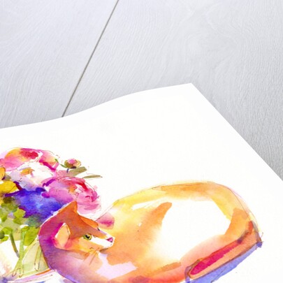 Orange cat with Flowers, 2014 by John Keeling