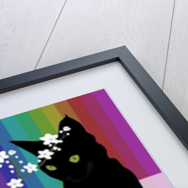 Blue Glass Vase with blossom and black cat, 2017 by Claire Huntley