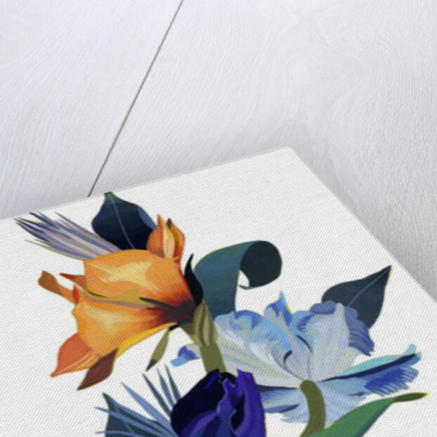 Light blue flowers and orange flowers by Hiroyuki Izutsu