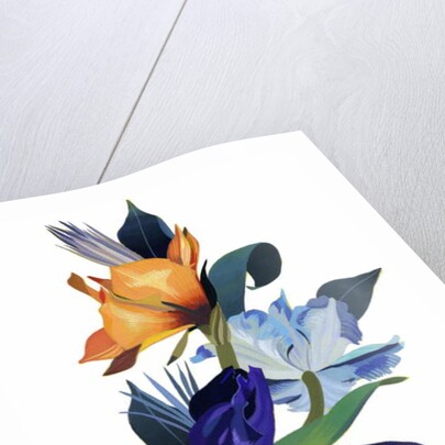Light blue flowers and orange flowers by Hiroyuki Izutsu