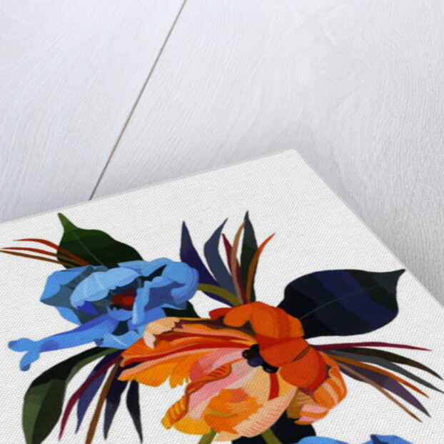 Red and Orange and light blue tulips by Hiroyuki Izutsu