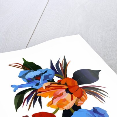 Red and Orange and light blue tulips by Hiroyuki Izutsu