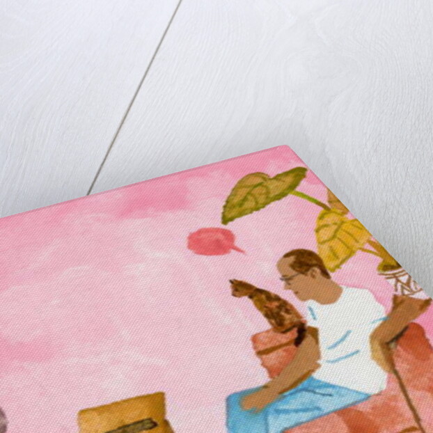 A man watching TV with a cat, 2016 by Hiroyuki Izutsu