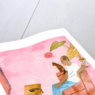 A man watching TV with a cat, 2016 by Hiroyuki Izutsu