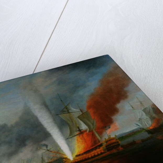 The Burning of H.M.S. Augusta in 1777 by English School