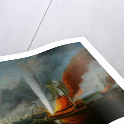 The Burning of H.M.S. Augusta in 1777 by English School