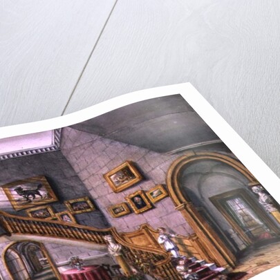 The Staircase, Strood Park, f26 from An Album of Interiors, 1843 by Charlotte Bosanquet