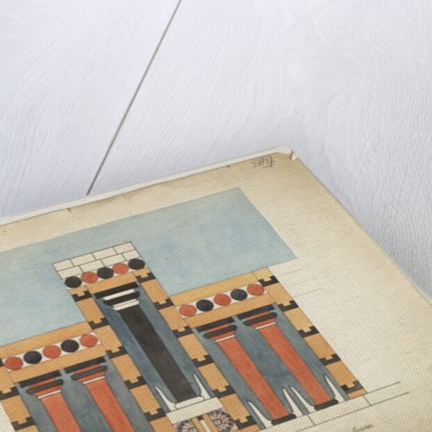 Painting re-imagining the Central Tri-partite Shrine in the Central Court of the Palace of Minos at Knossos, 1900-30 by Theodore Fyfe