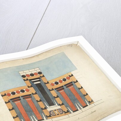 Painting re-imagining the Central Tri-partite Shrine in the Central Court of the Palace of Minos at Knossos, 1900-30 by Theodore Fyfe