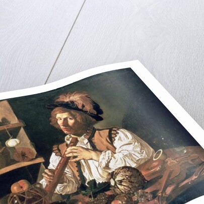 Interior with a Still Life and a Young Man Holding a Recorder, 17th century by Cecco del Caravaggio