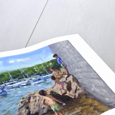 Climbing rocks, Tenby Harbour, 2016 by Andrew Macara