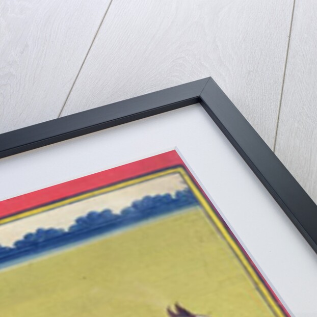 Portrait of Kumbhawat Kesari Singh of Asop, riding a horse, smoking a hookah and accompanied by attendants, Jodhpur, c.1810-20 by Indian School