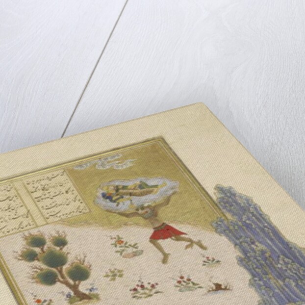 Persian 239 fol.165b The div Akvan lifts the sleeping Rustam by Persian School