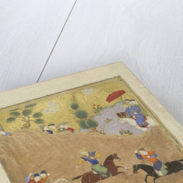 Persian 239 fol.252a Gusht?sp plays polo before the Qaysar by Persian School