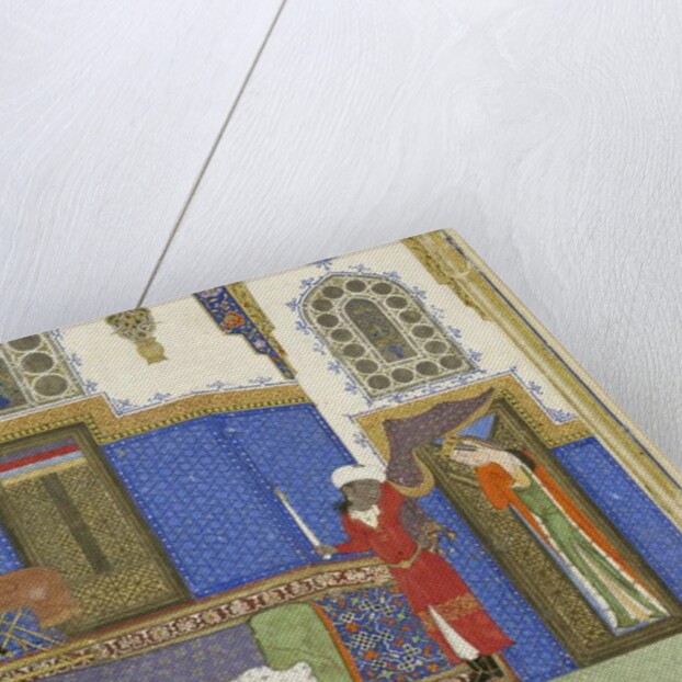 Persian 239 fol.56b Detail: Tahm?nah comes to Rustam by Persian School