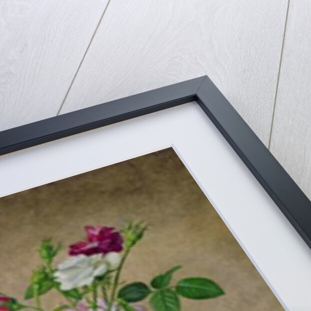 Roses and dahlias in a ceramic vase by Albert Williams