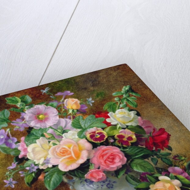 Roses, pansies and other flowers in a vase by Albert Williams