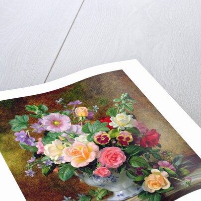 Roses, pansies and other flowers in a vase by Albert Williams